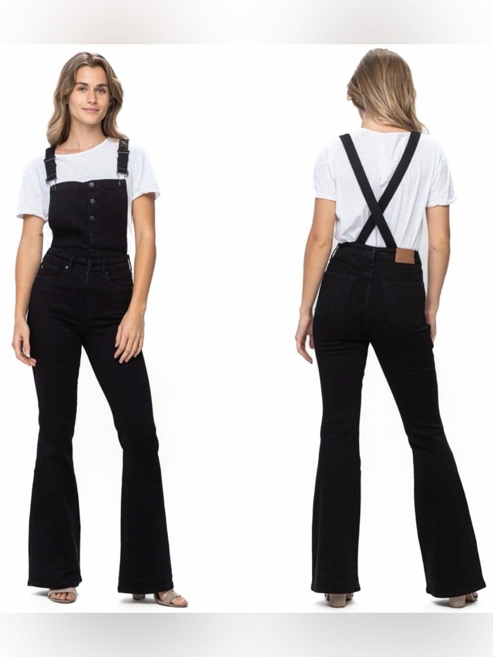 JUDY BLUE Stretch Black Denim Tummy Control Flare Overalls Womens Size 2XL